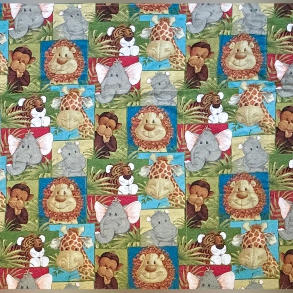 Handmade Animal Safari Baby Quilt Blanket Throw Satin Trim Whimsical AS IS READ